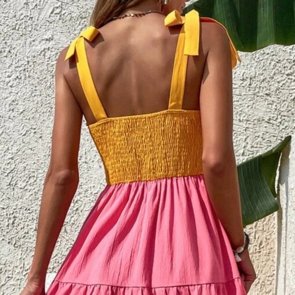 Lemonade ColorBlock Shirred  Ruffled Hem Cami Dress - Picture 9 of 10